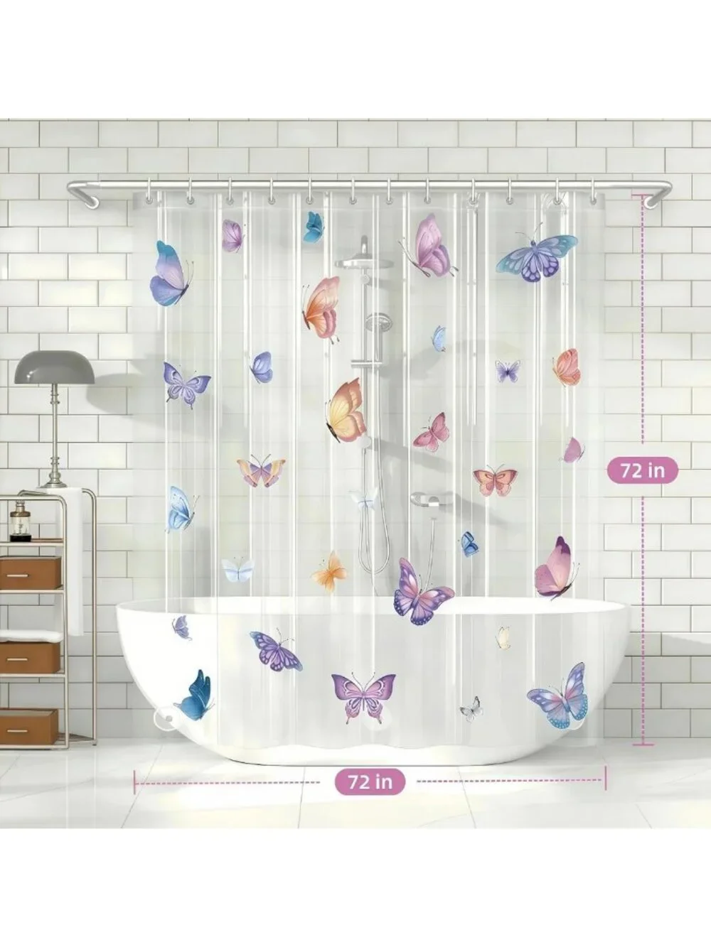Colorful Clear Butterfly Shower Curtain Liner, 72x72 Waterproof with Hooks